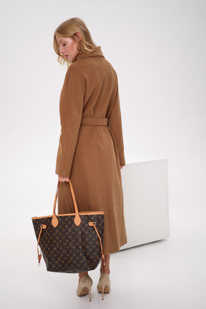 Cambridge Comfort Wraparound Wool Cashmere Coat in Dark Camel