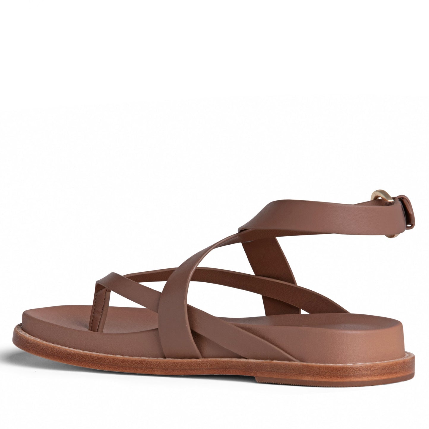 Elise Bruine Platte Leren Sandalen