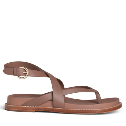 Elise Bruine Platte Leren Sandalen