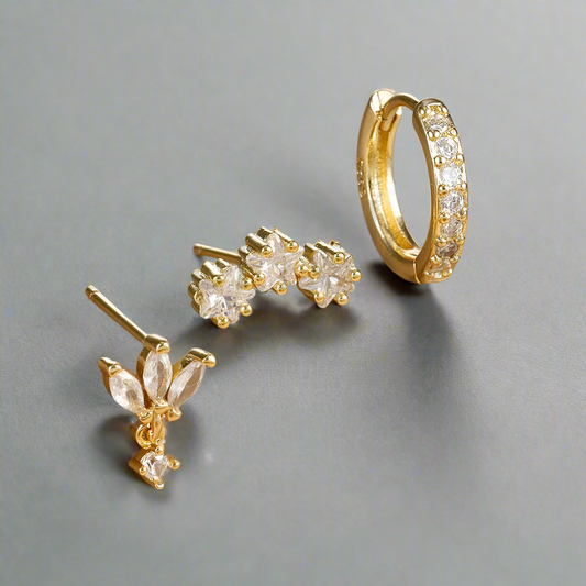 Earring Set | 18K Gold Brass Vermeil Trio for Versatile Styling 0