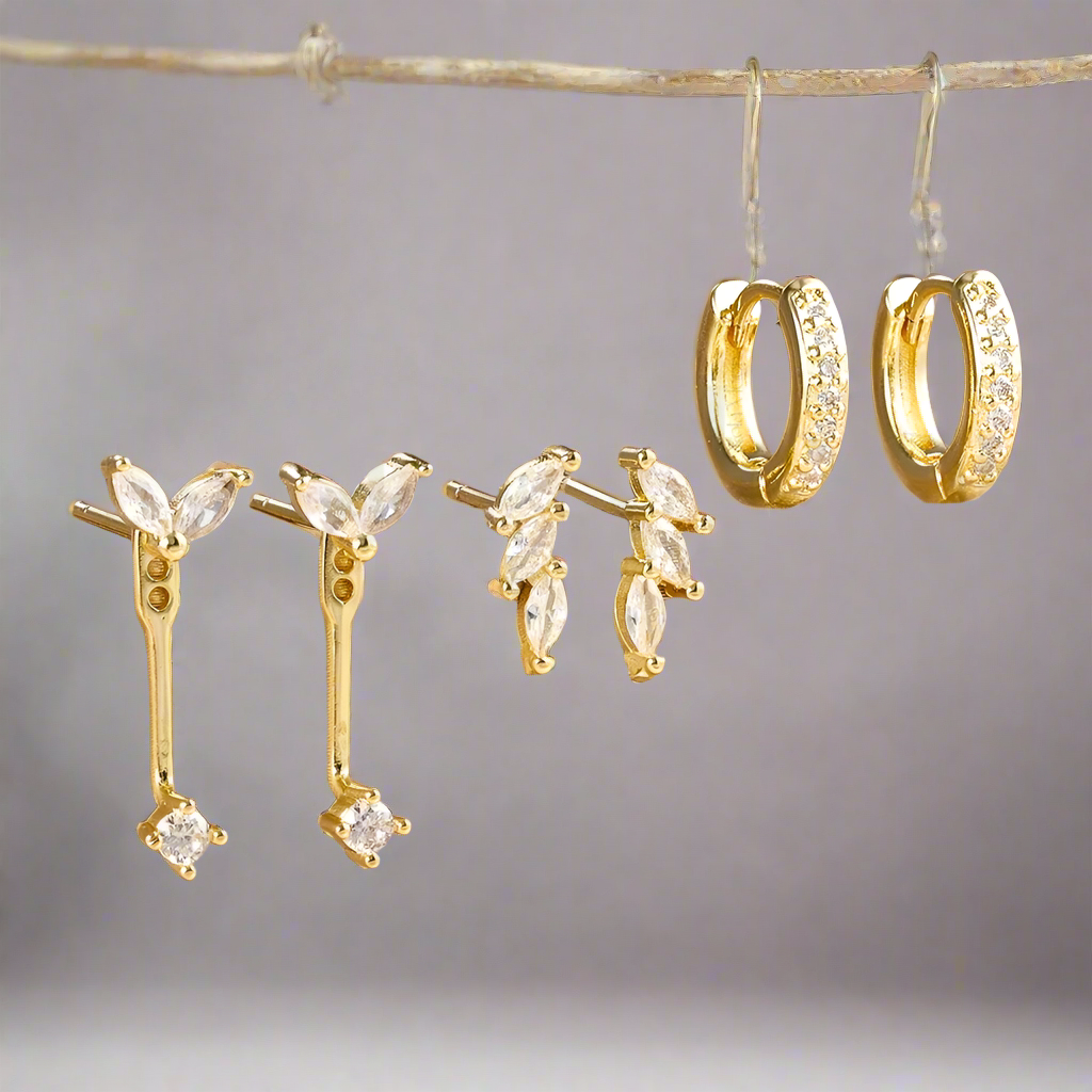 Earring Set | Dainty 18K Gold Brass Vermeil with 3 Versatile Pairs 2