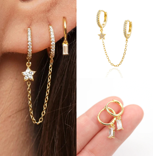 Earring Set | Dainty Surgical Stainless Steel Hoops and Chains for Everyday Elegance 0