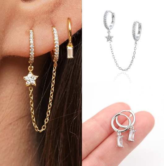 Earring Set | Dainty Surgical Stainless Steel Hoops and Chains for Everyday Elegance 6