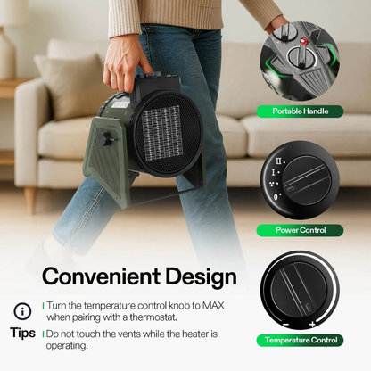 Electric Space Heater | Adjustable Thermostat & Portable Design 3