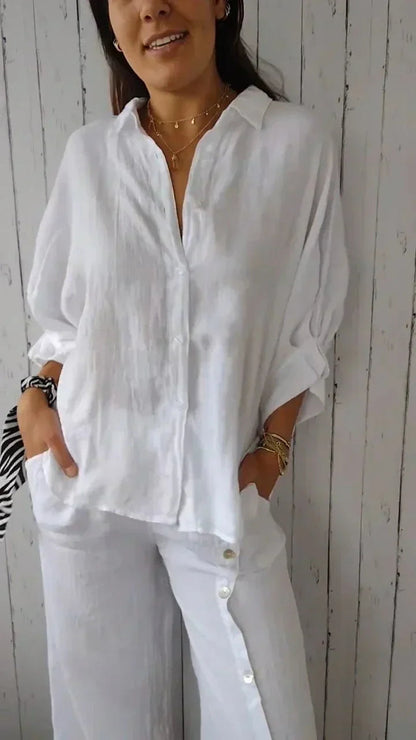 Elegance-Urban | Women's Oversized Cotton-Linen Blouse with Button Placket 2