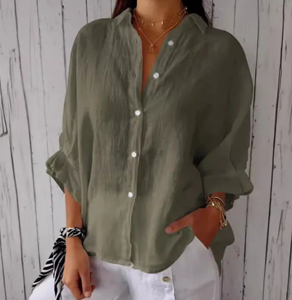 Elegance-Urban | Women's Oversized Cotton-Linen Blouse with Button Placket 4
