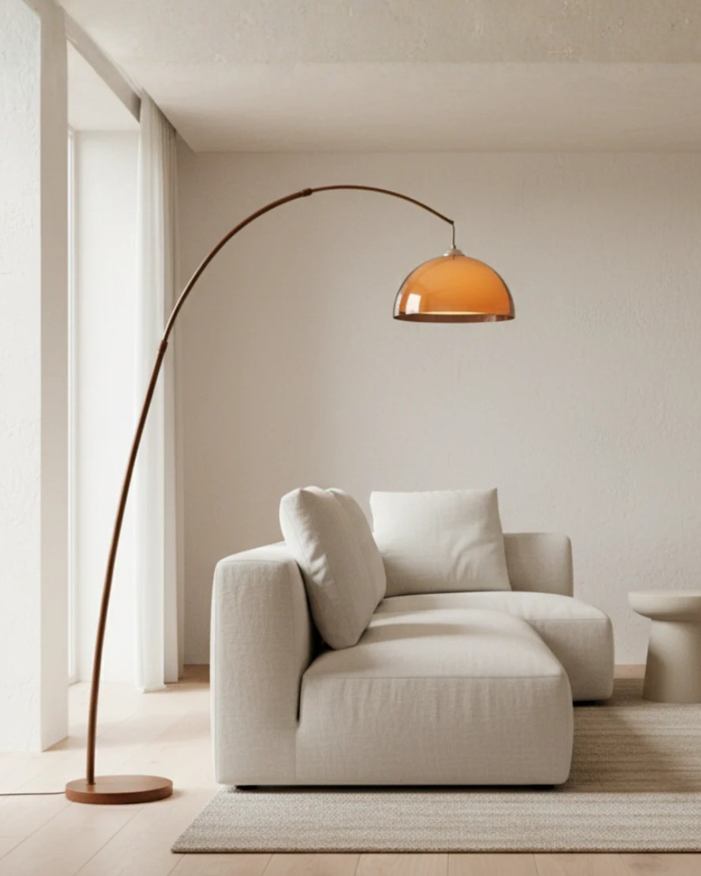 Elegant Arc Floor Lamp with Warm Dome Shade | Modern Lighting for Cozy Living Rooms 0
