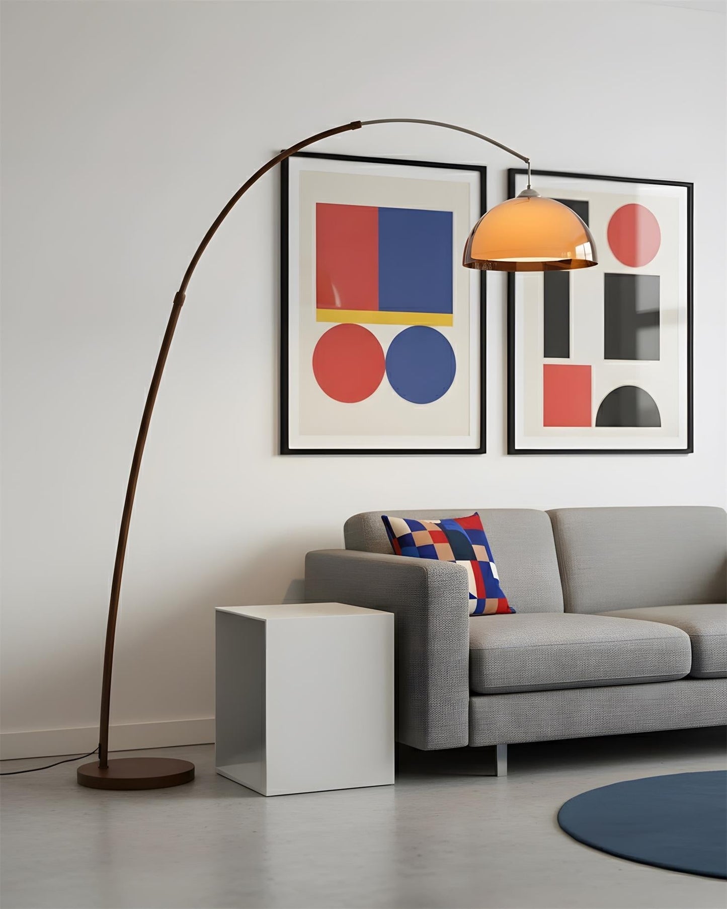Elegant Arc Floor Lamp with Warm Dome Shade | Modern Lighting for Cozy Living Rooms 1