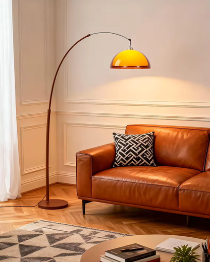 Elegant Arc Floor Lamp with Warm Dome Shade | Modern Lighting for Cozy Living Rooms 3