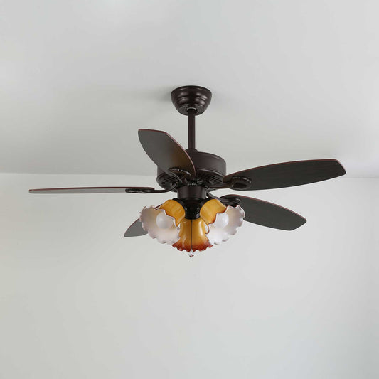 Elegant Ceiling Fan Light with Multi-Tone Glass Shades & Wooden Blades 0