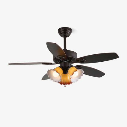Elegant Ceiling Fan Light with Multi-Tone Glass Shades & Wooden Blades 1