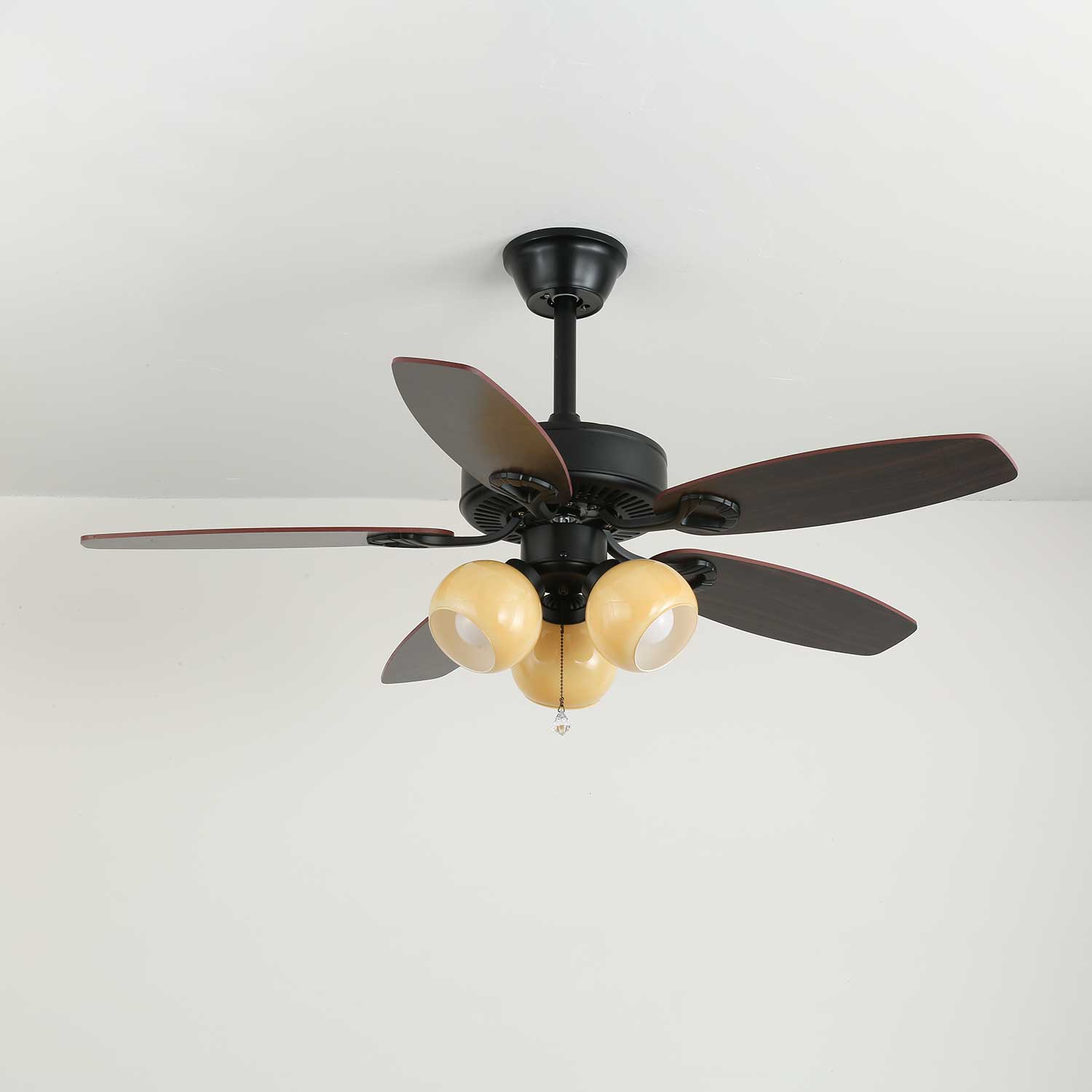 Elegant Ceiling Fan Light with Multi-Tone Glass Shades & Wooden Blades 10