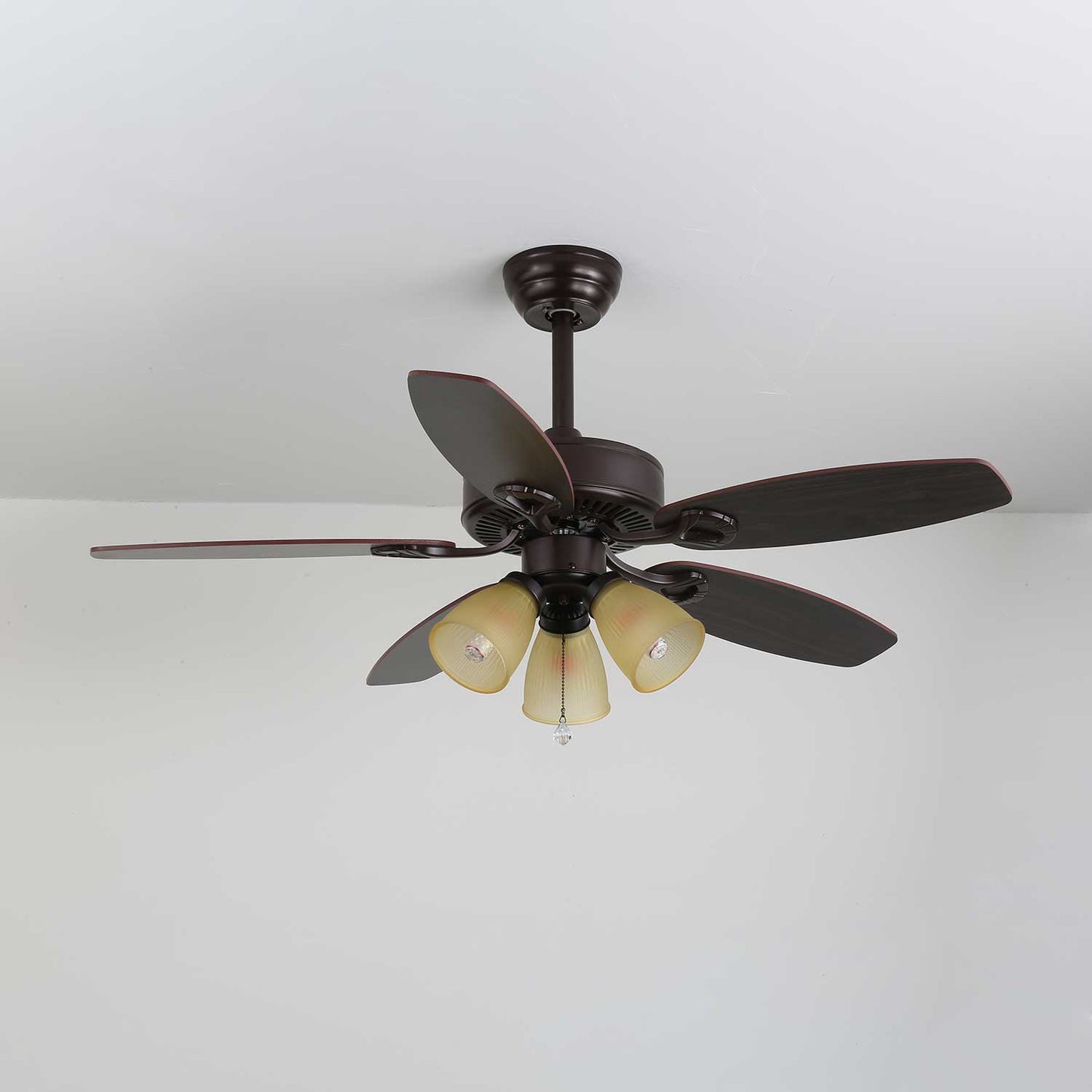Elegant Ceiling Fan Light with Multi-Tone Glass Shades & Wooden Blades 11