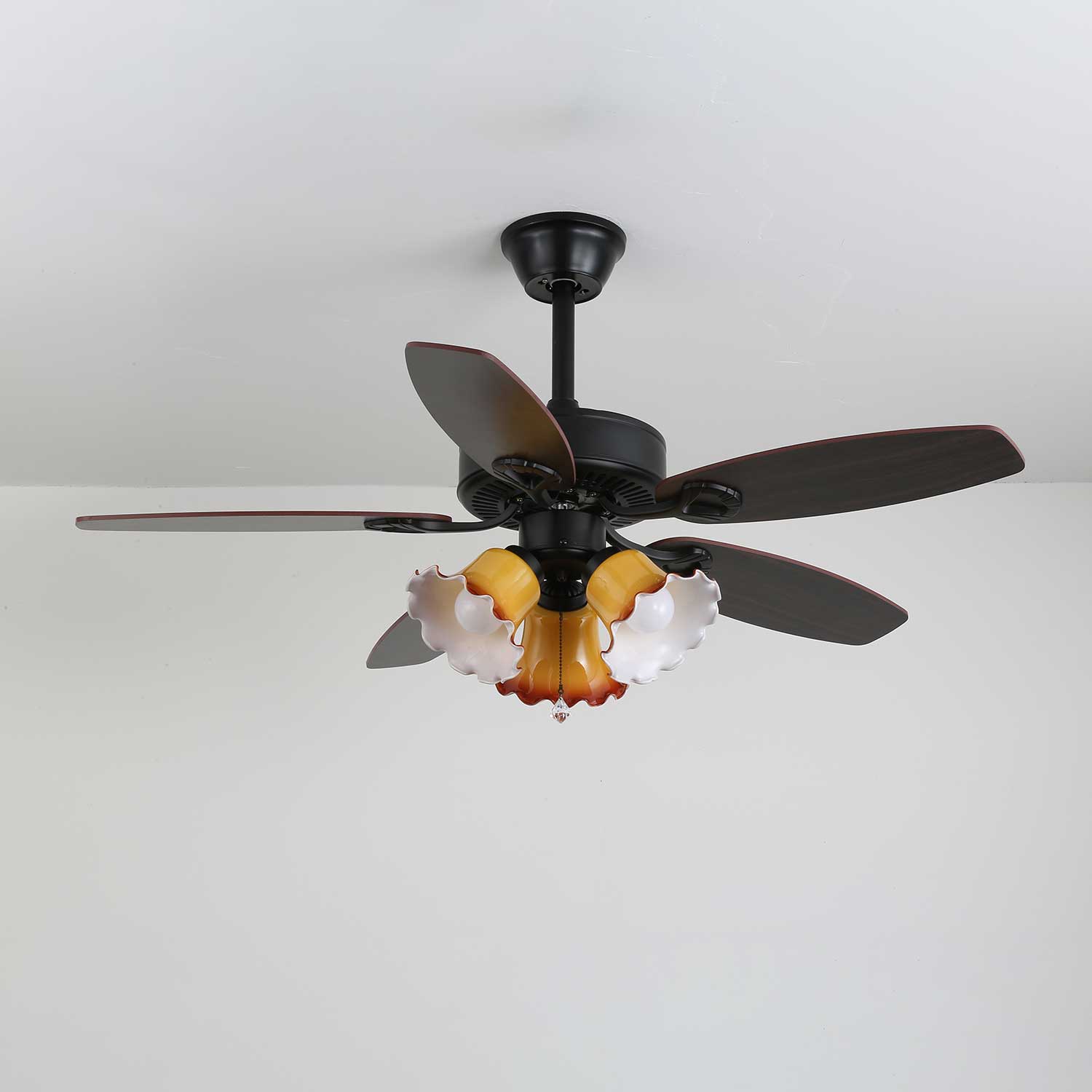 Elegant Ceiling Fan Light with Multi-Tone Glass Shades & Wooden Blades 12