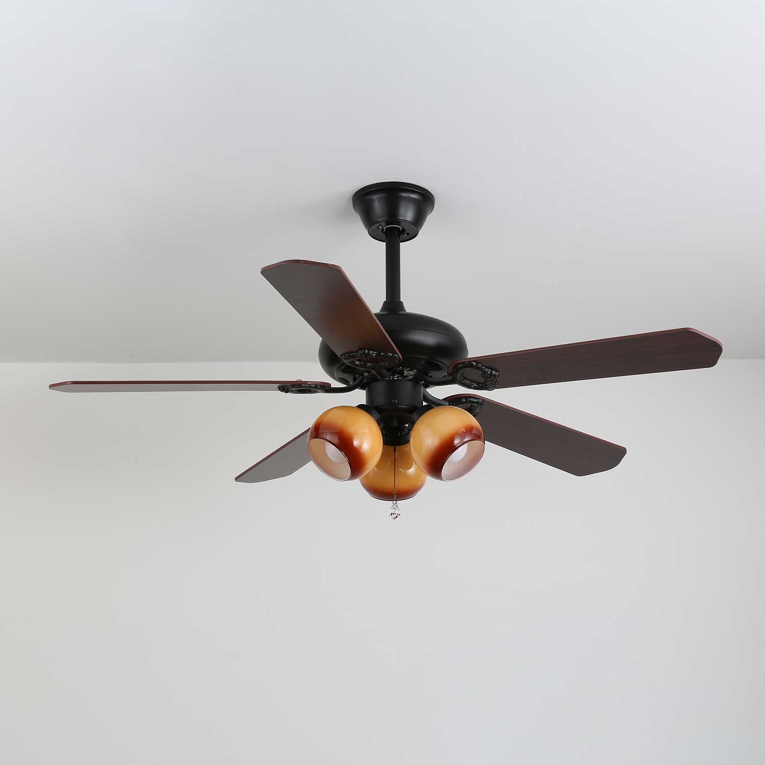 Elegant Ceiling Fan Light with Multi-Tone Glass Shades & Wooden Blades 13