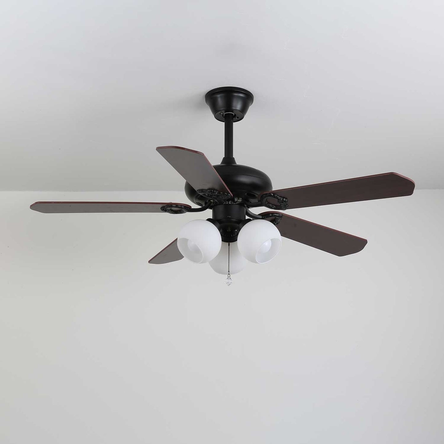 Elegant Ceiling Fan Light with Multi-Tone Glass Shades & Wooden Blades 15