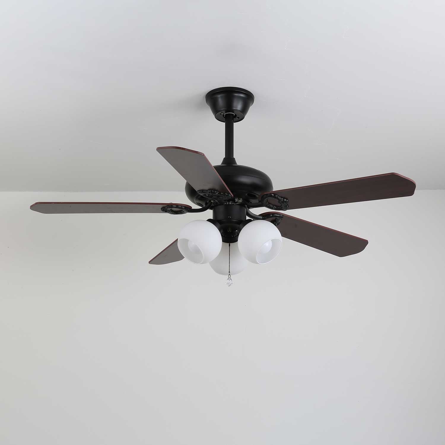Elegant Ceiling Fan Light with Multi-Tone Glass Shades & Wooden Blades 15