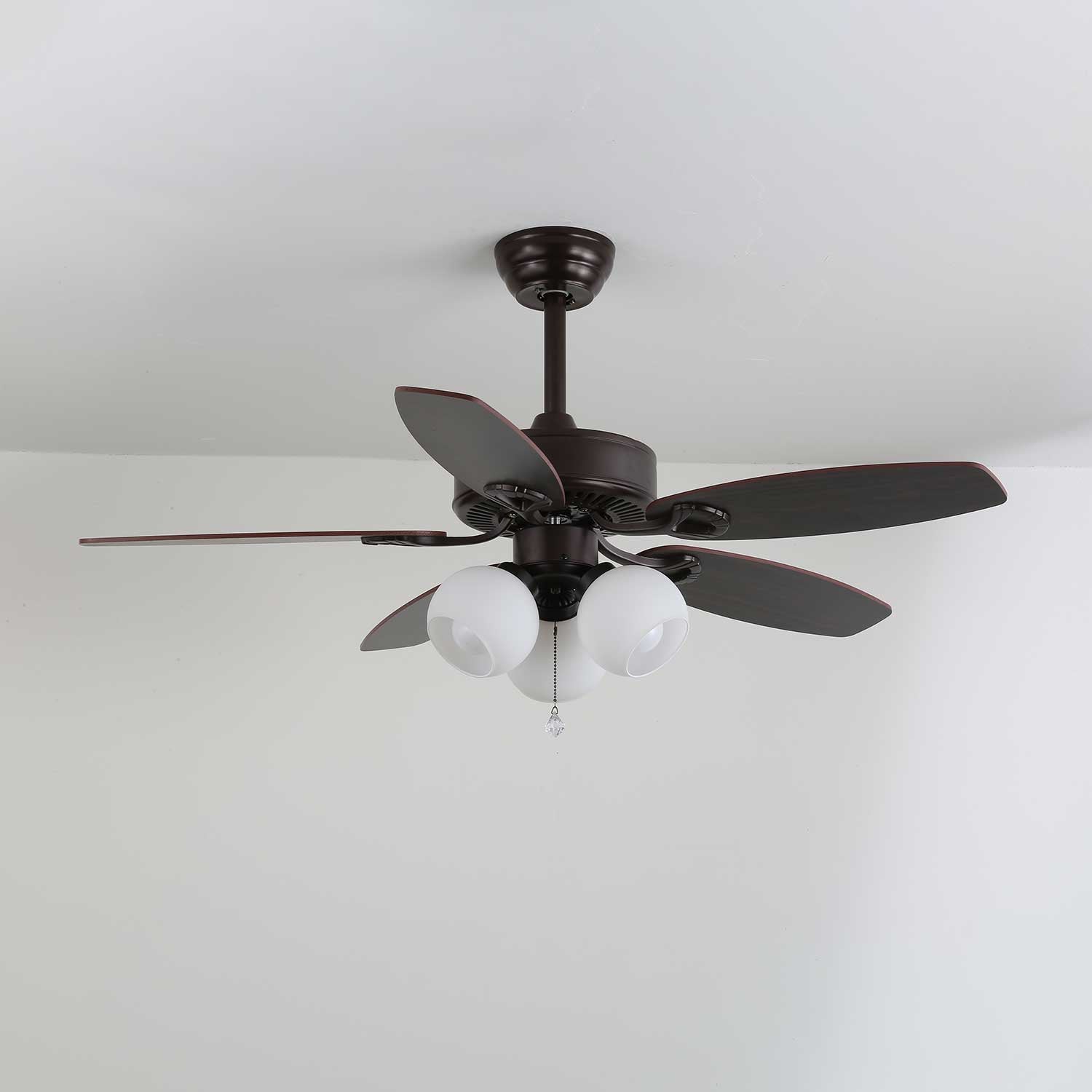 Elegant Ceiling Fan Light with Multi-Tone Glass Shades & Wooden Blades 16