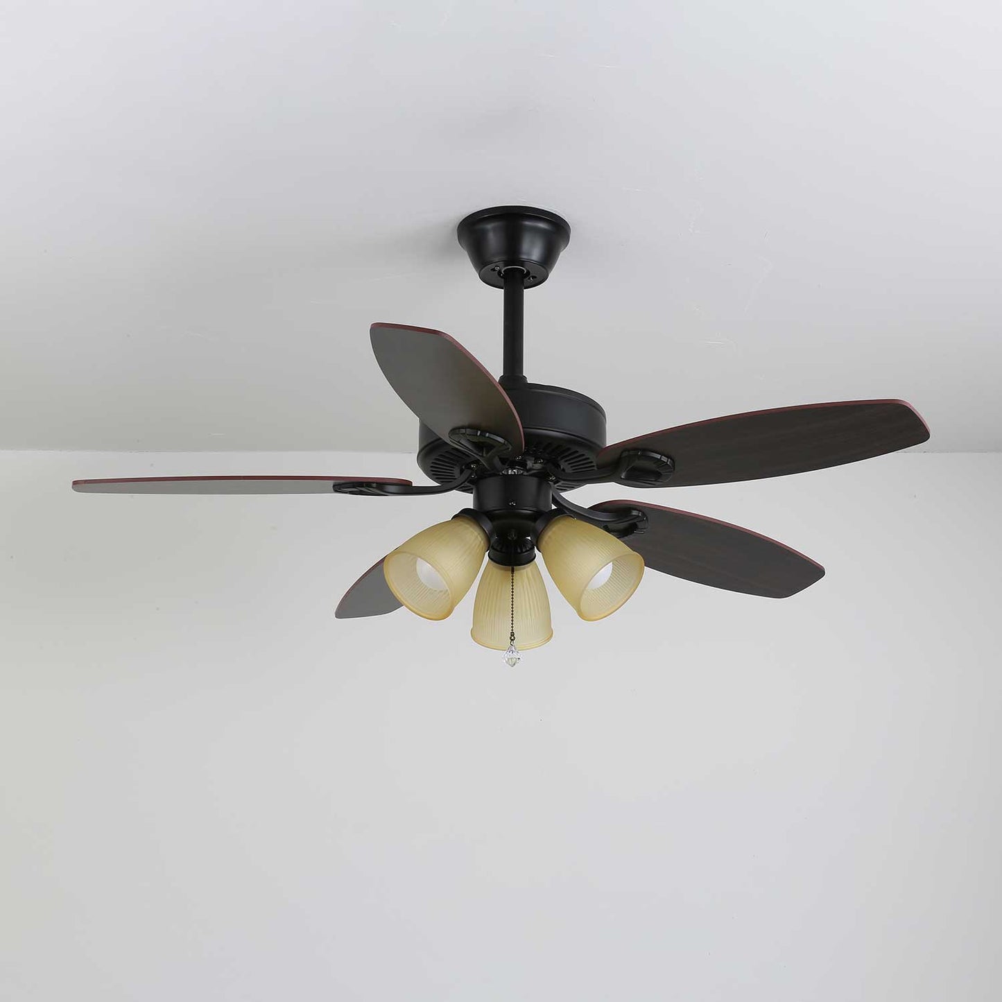 Elegant Ceiling Fan Light with Multi-Tone Glass Shades & Wooden Blades 17