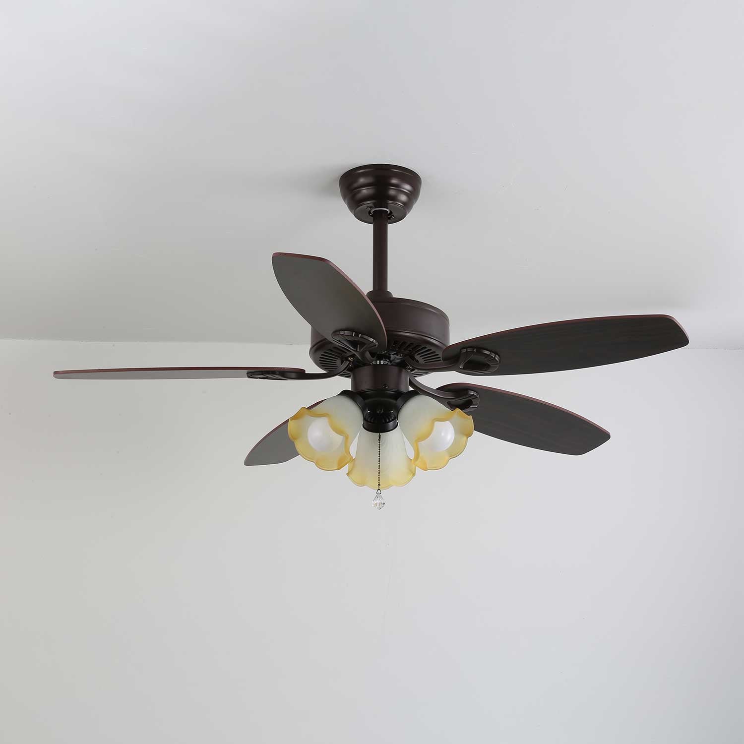 Elegant Ceiling Fan Light with Multi-Tone Glass Shades & Wooden Blades 18