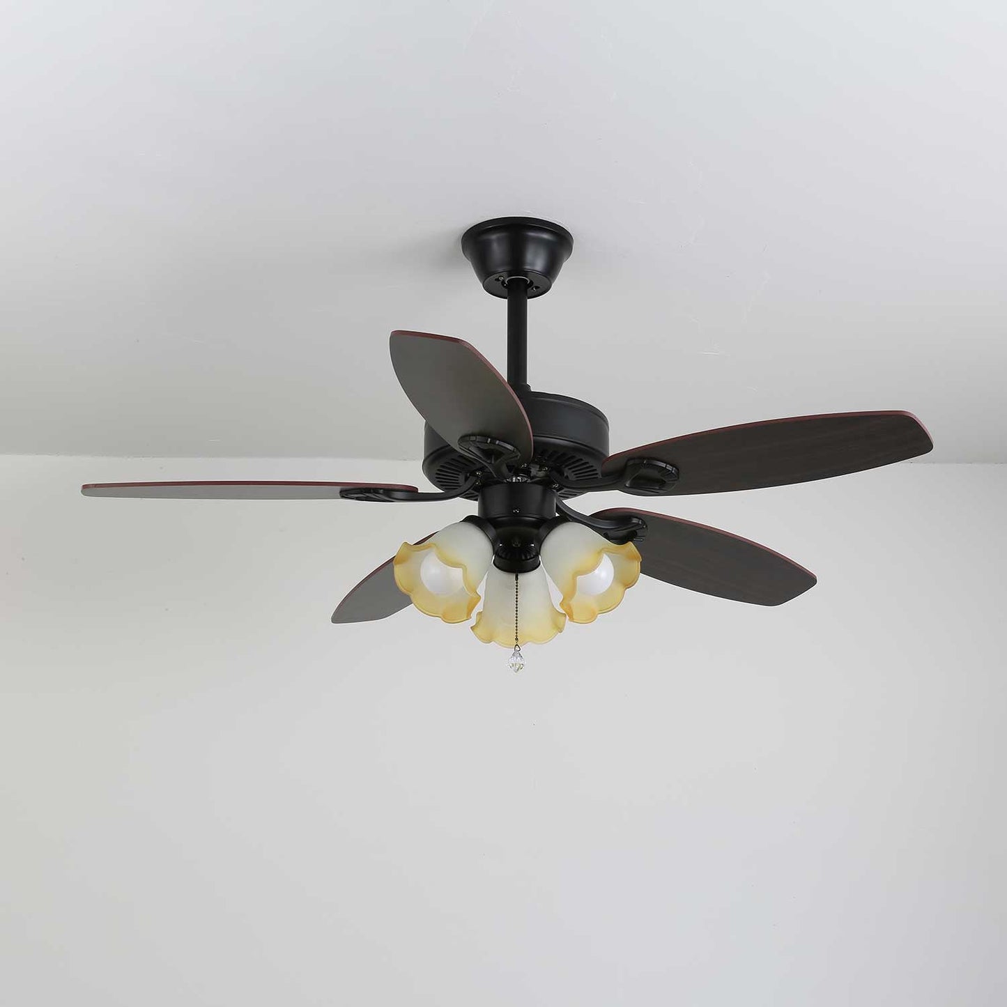 Elegant Ceiling Fan Light with Multi-Tone Glass Shades & Wooden Blades 19