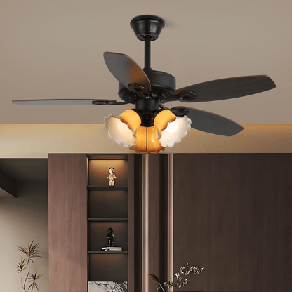 Elegant Ceiling Fan Light with Multi-Tone Glass Shades & Wooden Blades 2