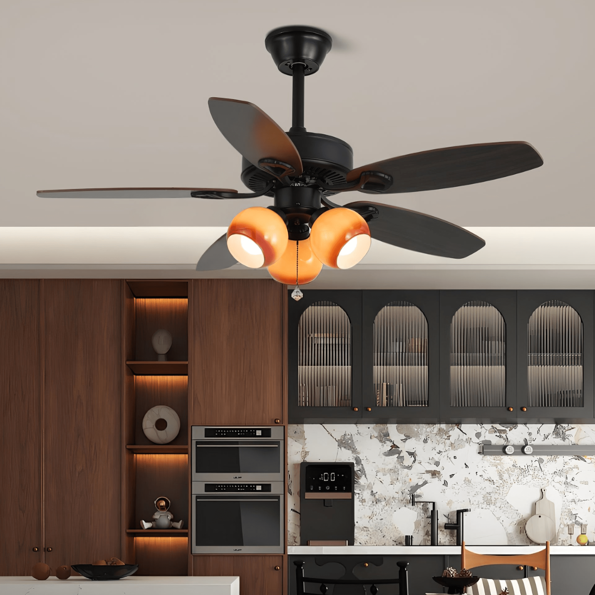 Elegant Ceiling Fan Light with Multi-Tone Glass Shades & Wooden Blades 3