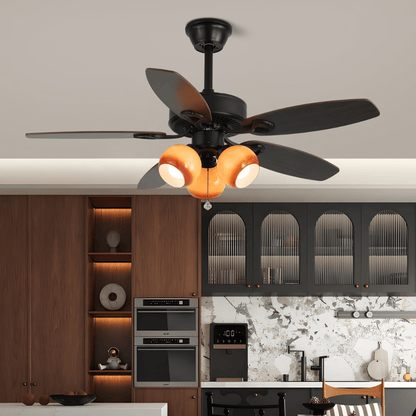 Elegant Ceiling Fan Light with Multi-Tone Glass Shades & Wooden Blades 3