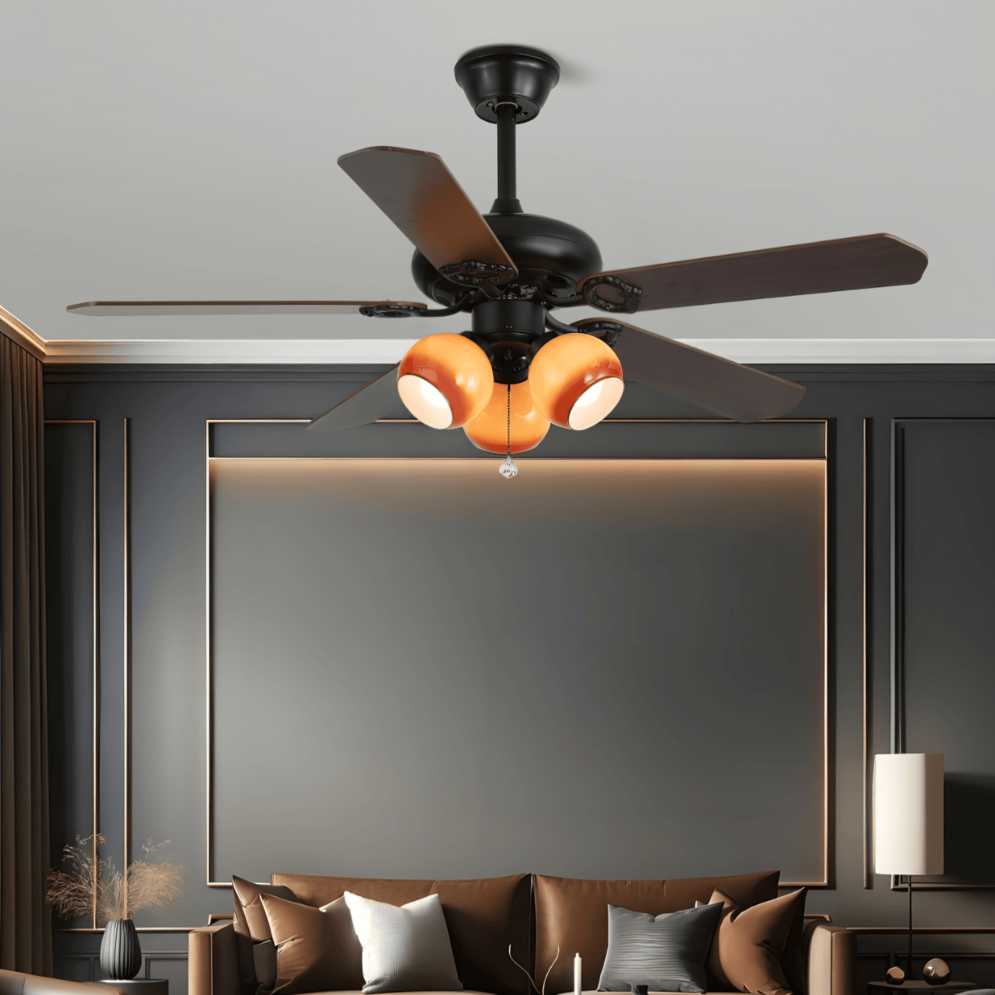 Elegant Ceiling Fan Light with Multi-Tone Glass Shades & Wooden Blades 4