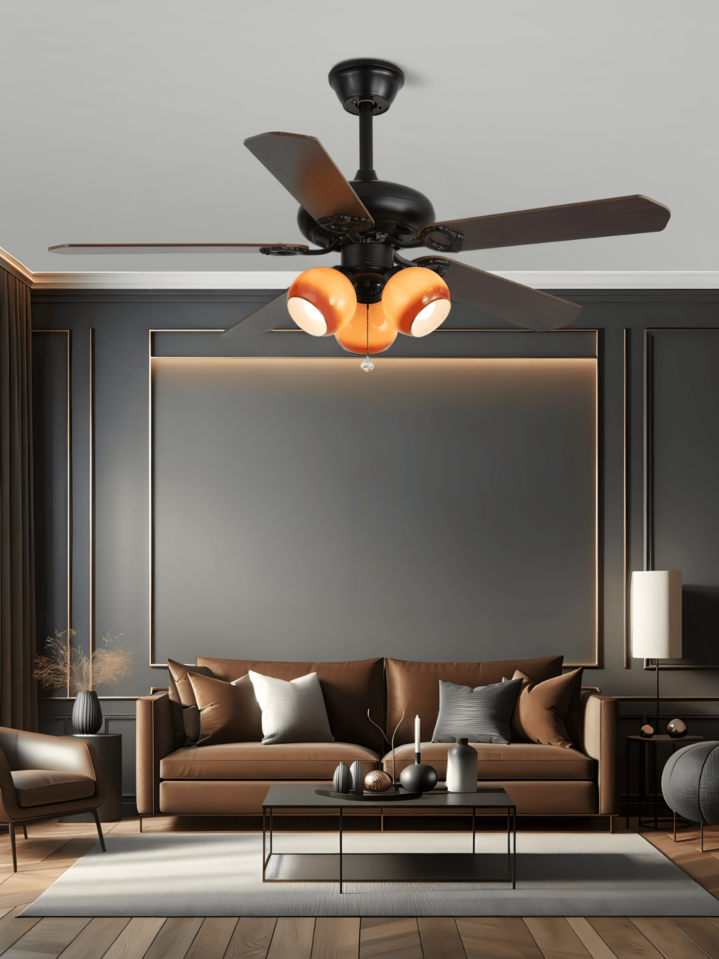 Elegant Ceiling Fan Light with Multi-Tone Glass Shades & Wooden Blades 5