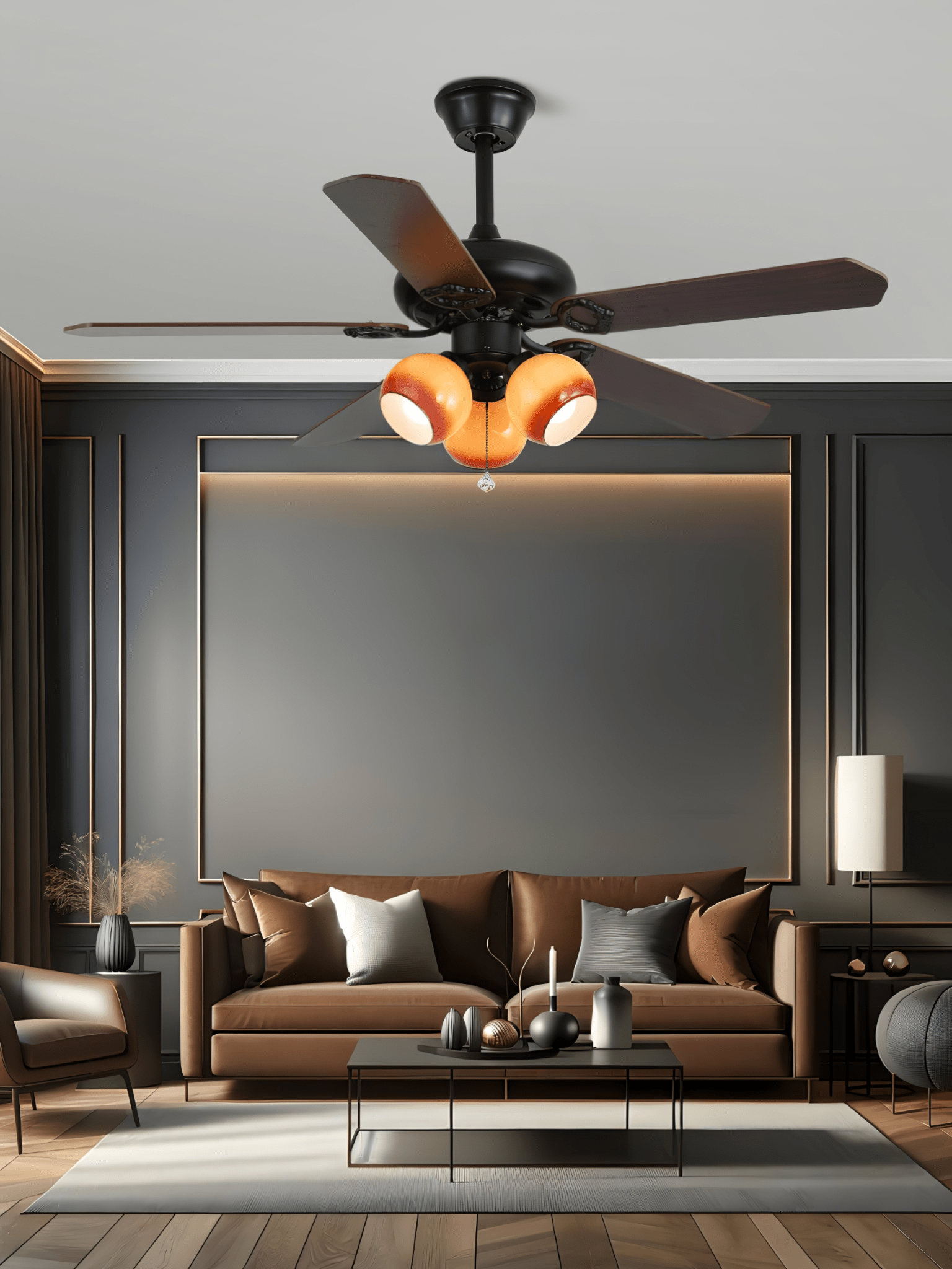 Elegant Ceiling Fan Light with Multi-Tone Glass Shades & Wooden Blades 5