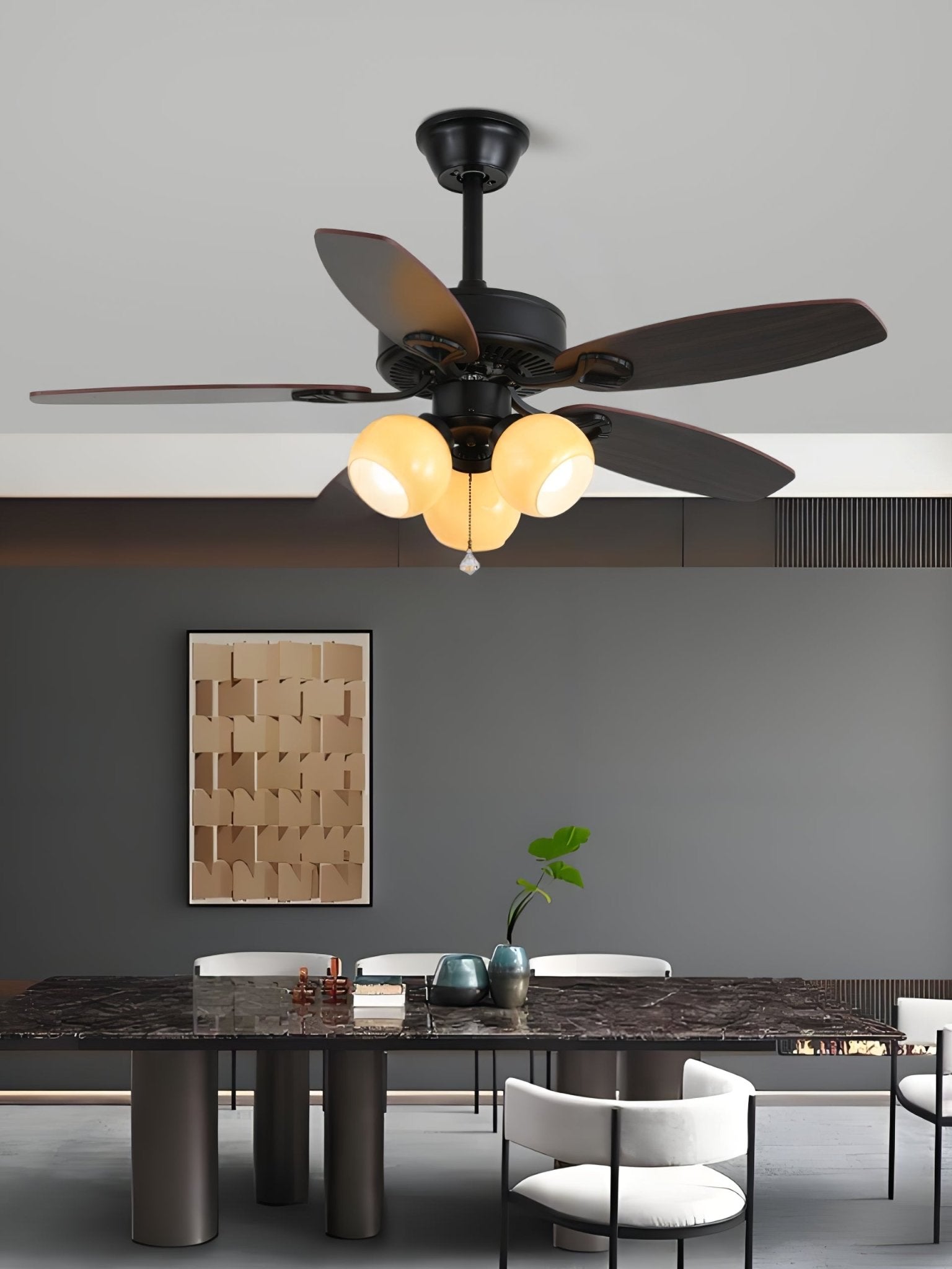 Elegant Ceiling Fan Light with Multi-Tone Glass Shades & Wooden Blades 7
