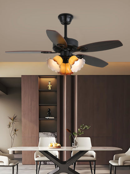 Elegant Ceiling Fan Light with Multi-Tone Glass Shades & Wooden Blades 8