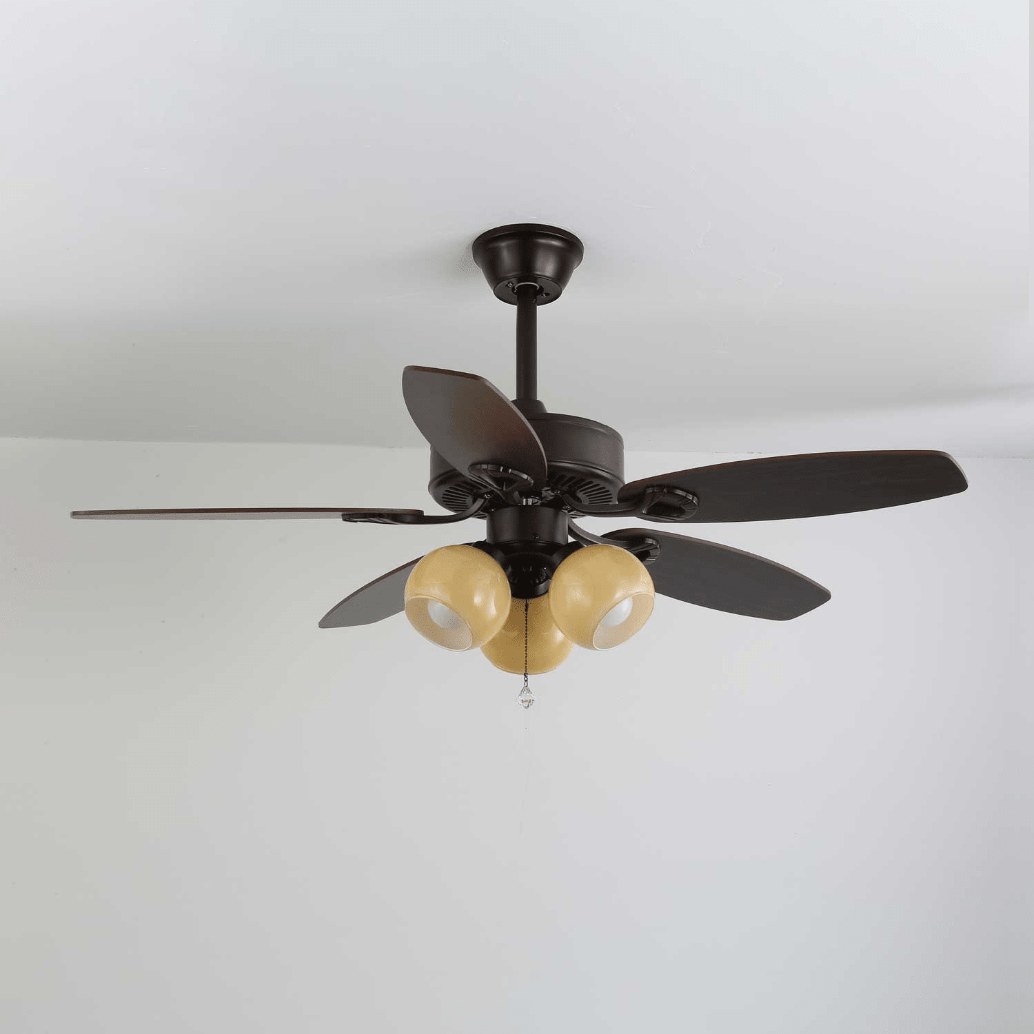 Elegant Ceiling Fan Light with Multi-Tone Glass Shades & Wooden Blades 9