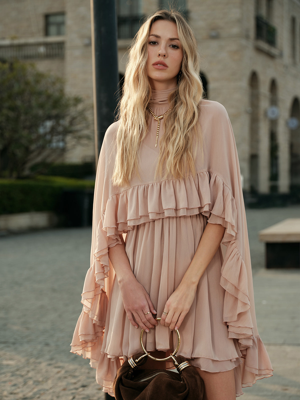 Elegant Chiffon Ruffle Mock Neck Dress | Women's Formal Cocktail Dress for Effortless Style 0