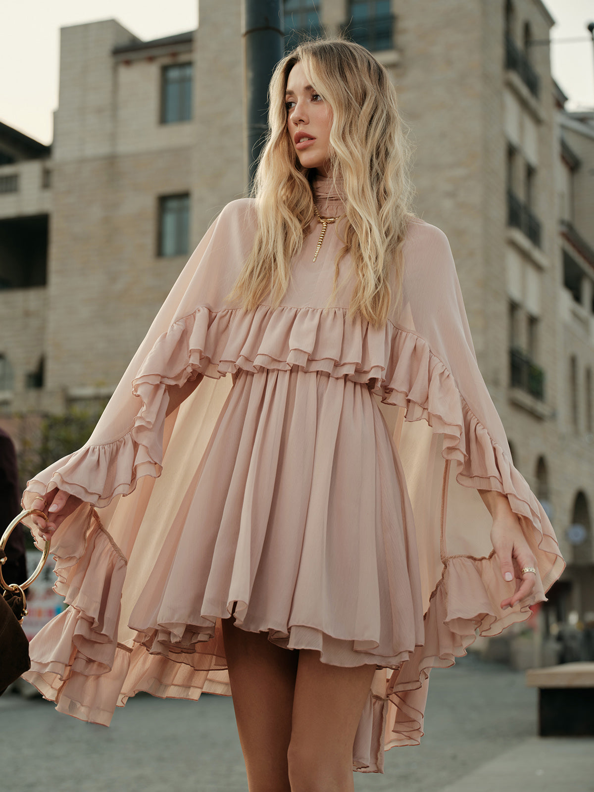 Elegant Chiffon Ruffle Mock Neck Dress | Women's Formal Cocktail Dress for Effortless Style 1