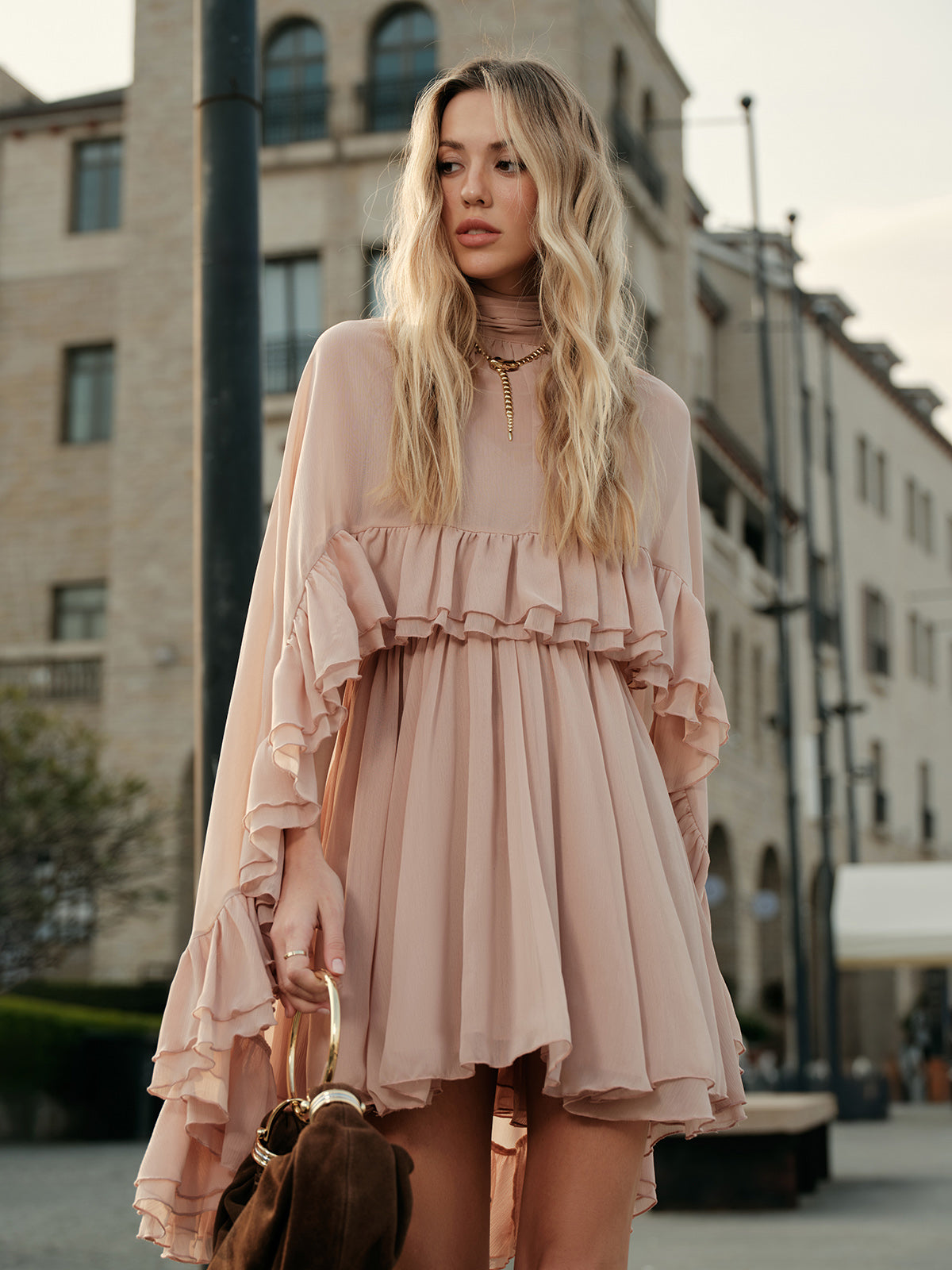 Elegant Chiffon Ruffle Mock Neck Dress | Women's Formal Cocktail Dress for Effortless Style 2