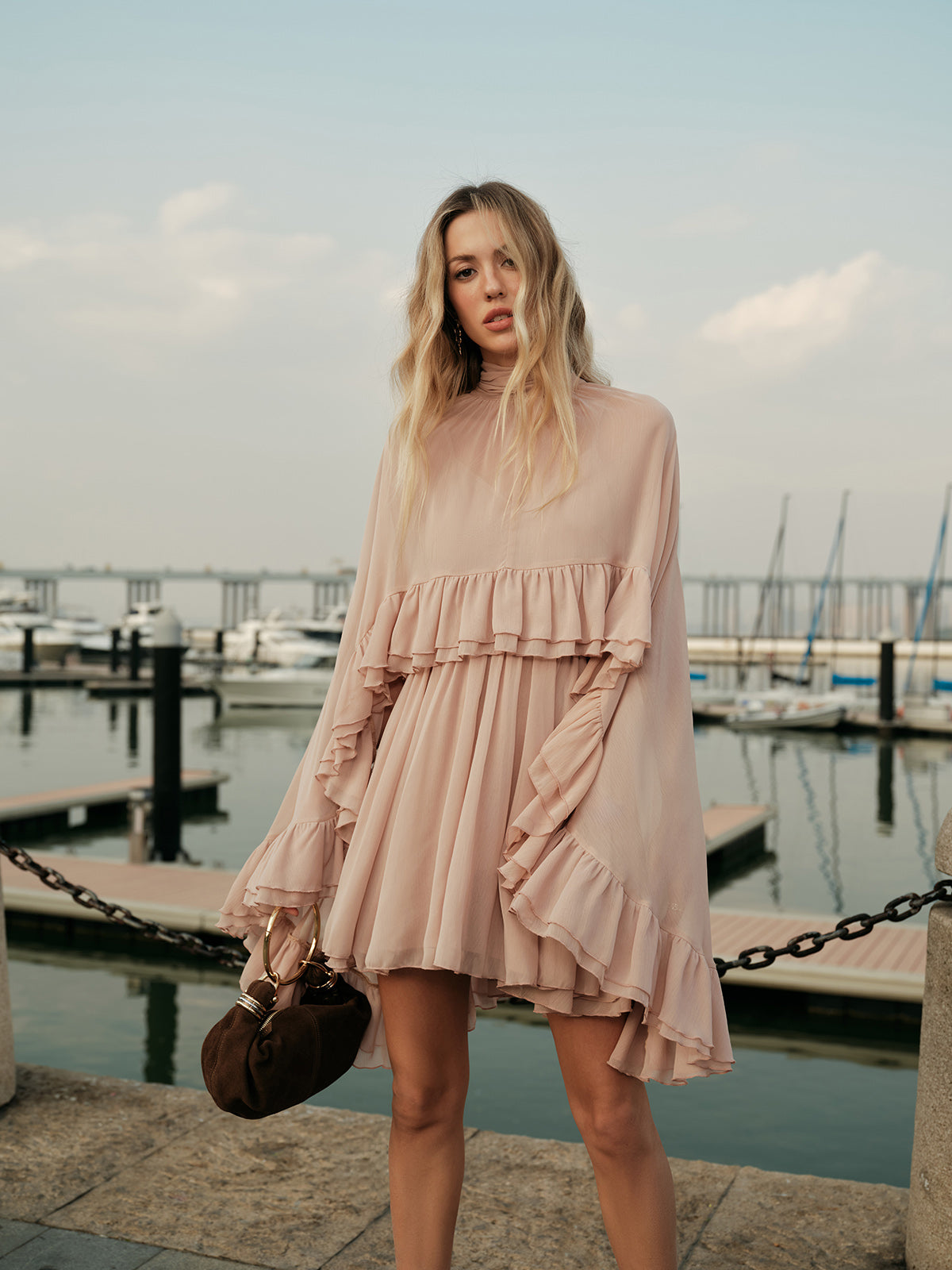 Elegant Chiffon Ruffle Mock Neck Dress | Women's Formal Cocktail Dress for Effortless Style 4