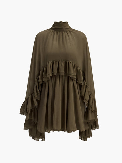 Elegant Chiffon Ruffle Mock Neck Dress | Women's Formal Cocktail Dress for Effortless Style 9