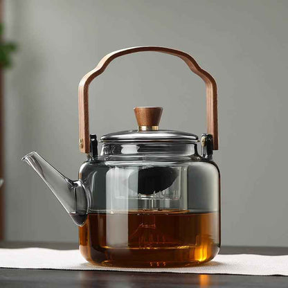Elegant Glass Teapot | Natural Wood Brewer Set for Rich Flavor 0