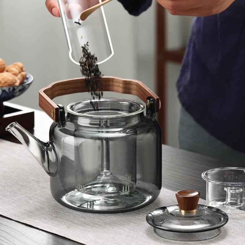 Elegant Glass Teapot | Natural Wood Brewer Set for Rich Flavor 1