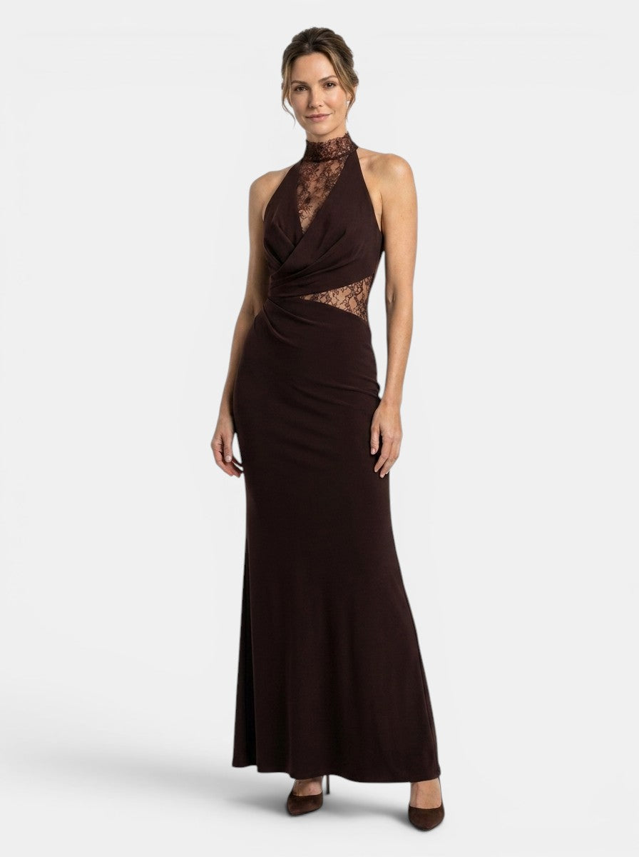 Elegant Lace Maxi Dress | Structured Halter Neck Design 0