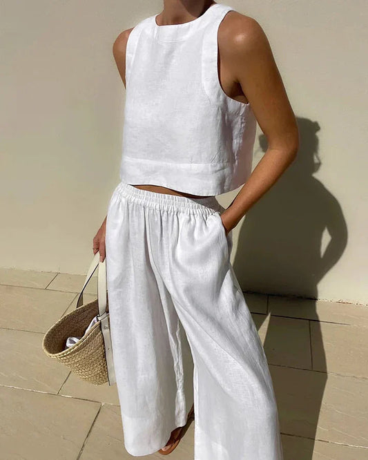 Elegant Linen Women's Suit | Lightweight Sleeveless Top & Pant Set 0