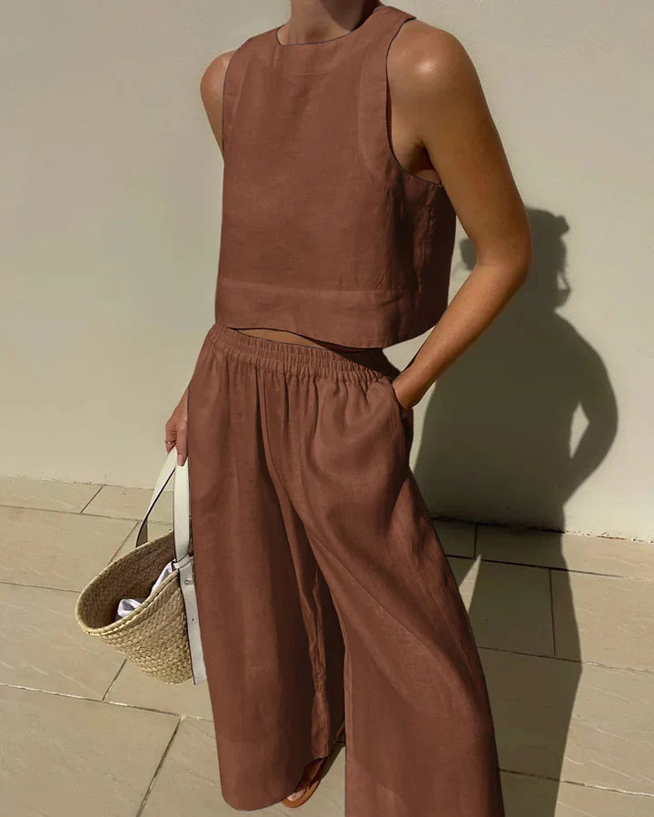 Elegant Linen Women's Suit | Lightweight Sleeveless Top & Pant Set 1