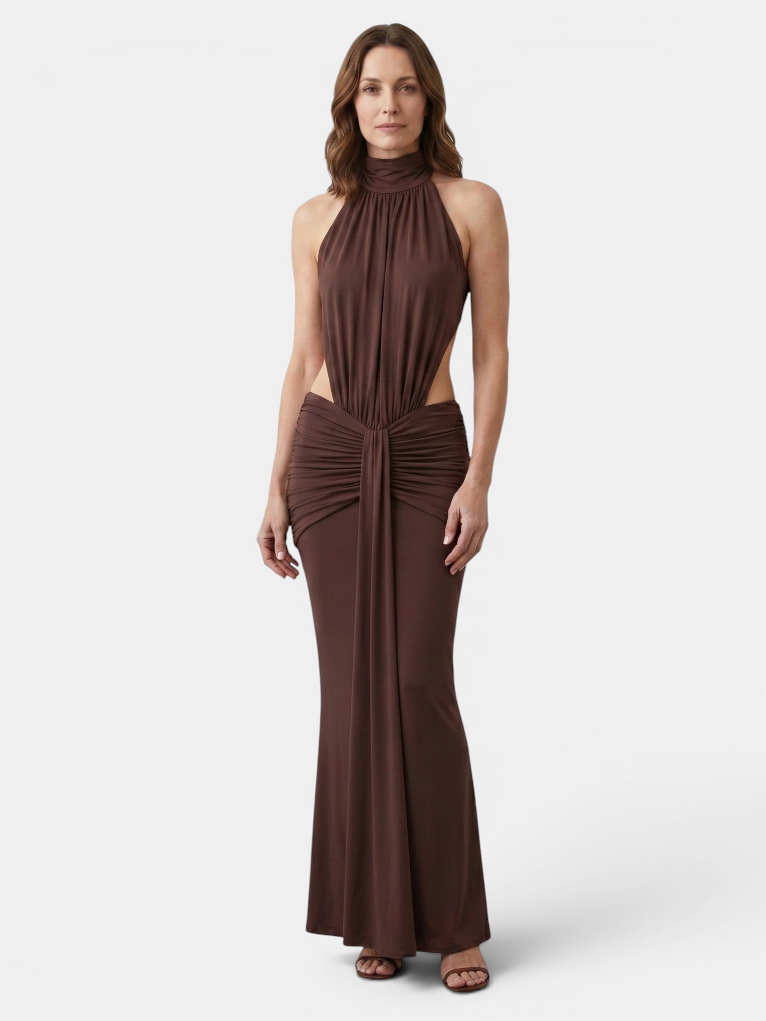 Elegant Maxi Dress | High Neck Backless Design 0