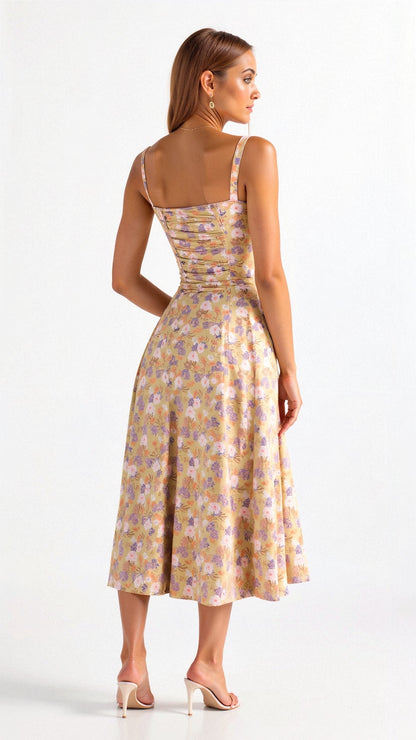 Elegant Midi Dress with Corset Top and Flowing Skirt – Perfect for Stylish Occasions 1