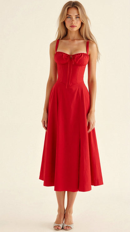 Elegant Midi Dress with Corset Top and Flowing Skirt – Perfect for Stylish Occasions 10