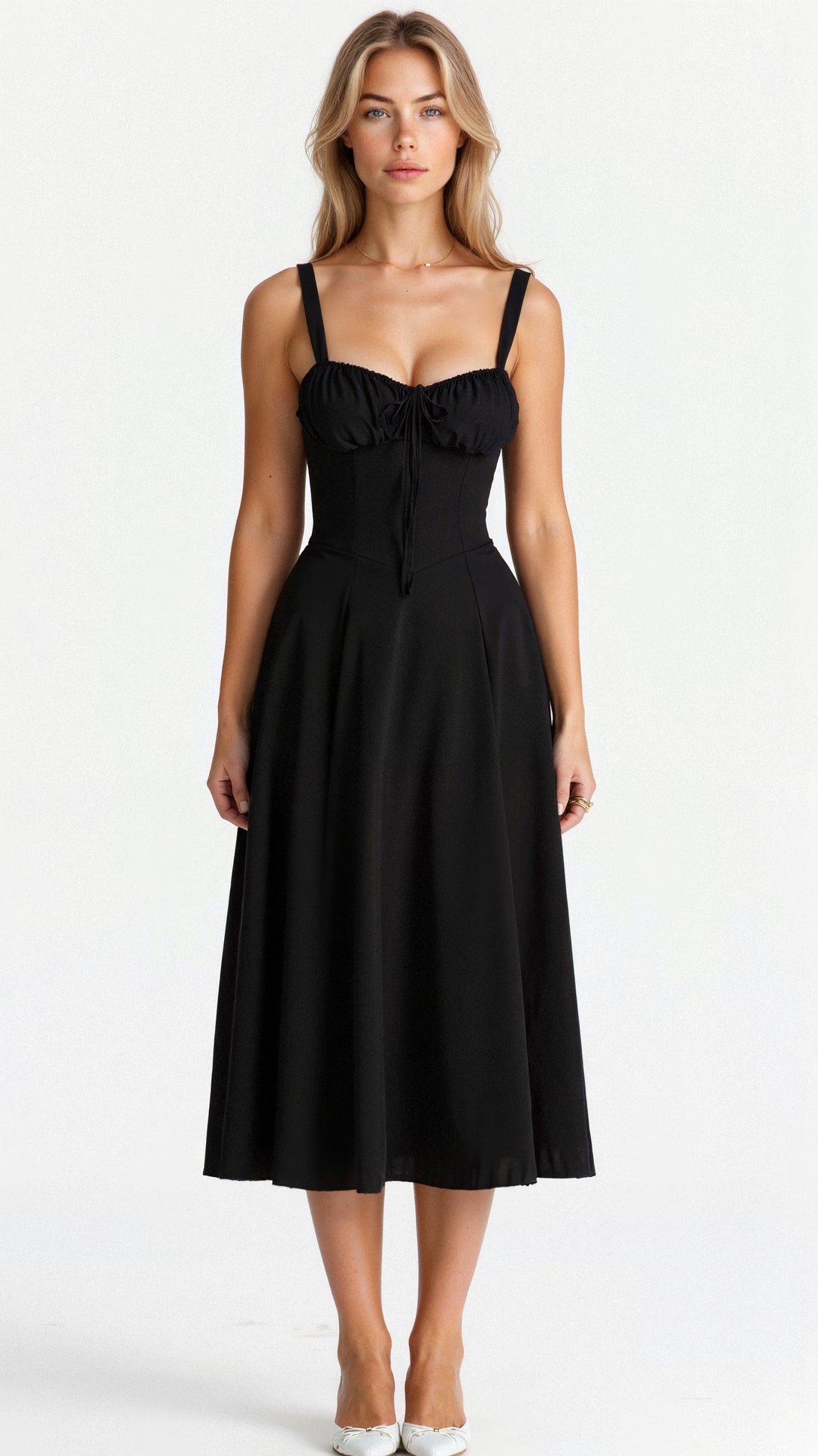 Elegant Midi Dress with Corset Top and Flowing Skirt – Perfect for Stylish Occasions 2