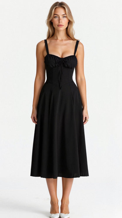 Elegant Midi Dress with Corset Top and Flowing Skirt – Perfect for Stylish Occasions 2