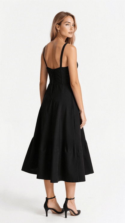 Elegant Midi Dress with Corset Top and Flowing Skirt – Perfect for Stylish Occasions 3